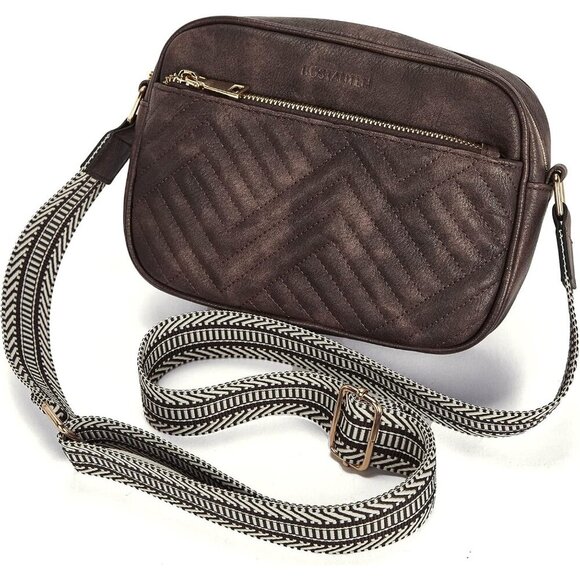 Women Coffee Imported Vegan Leather Quilted Small Shoulder Crossbody Handbags - Picture 7 of 8